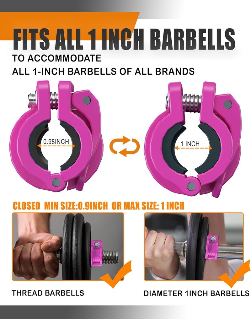 MAXRICH T Barbell Clamp 1 inch Multiple Sizes & Adjustable Weight Clips for Barbell Quick Release Barbell Clips|Barbell Collar Bar Locks for Weight Lifting (ROSE) - Image 4